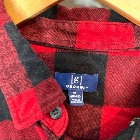 George black & red buffalo check plaid button down flannel - Picture 3 of 5